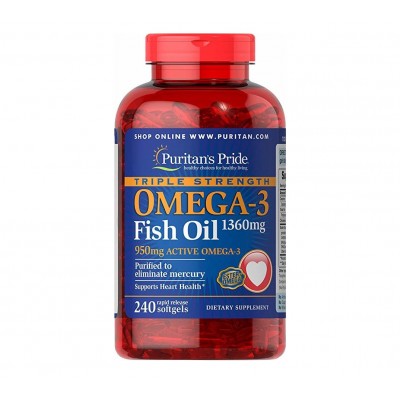 Puritan's Pride Triple Strength Omega-3 Fish Oil 1360mg / 950 mg Active Omega (240 caps)